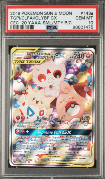 PSA 10 2019 POKEMON SUN & MOON COSMIC ECLIPSE TOGEPI & CLEFFA & IGGLYBUFF GX