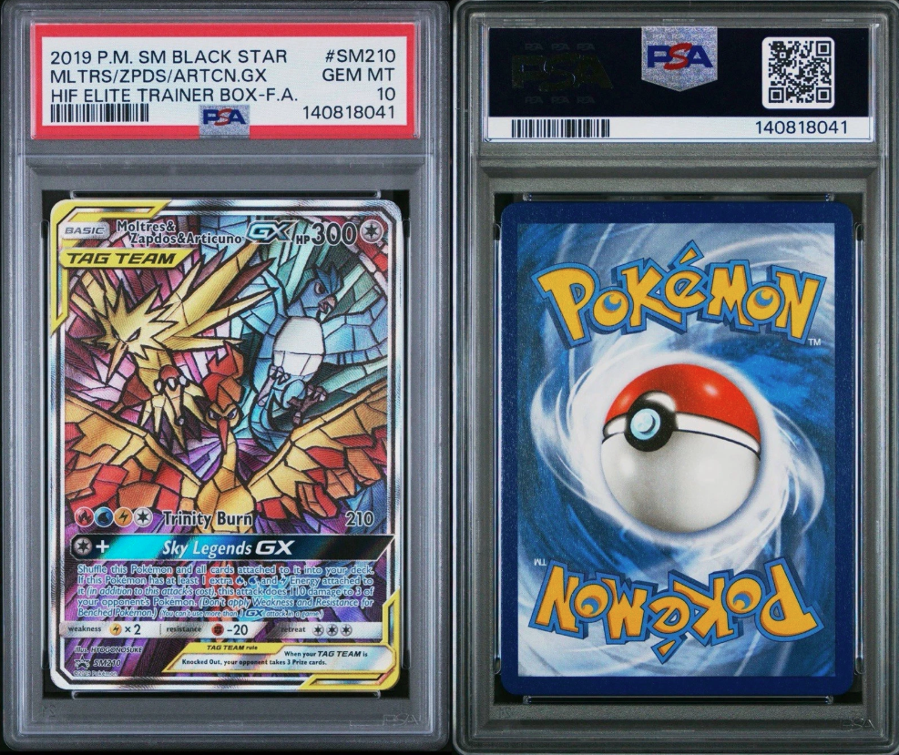 PSA 10 MOLTRES ZAPDOS ARTICUNO GX SM210 HIDDEN FATES ETB PROMO STAINED GLASS