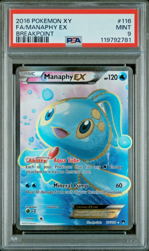 PSA 9 2016 POKEMON XY BREAKPOINT MANAPHY EX #116 FULL AR